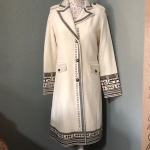 Embroidered 3/4 length coat.